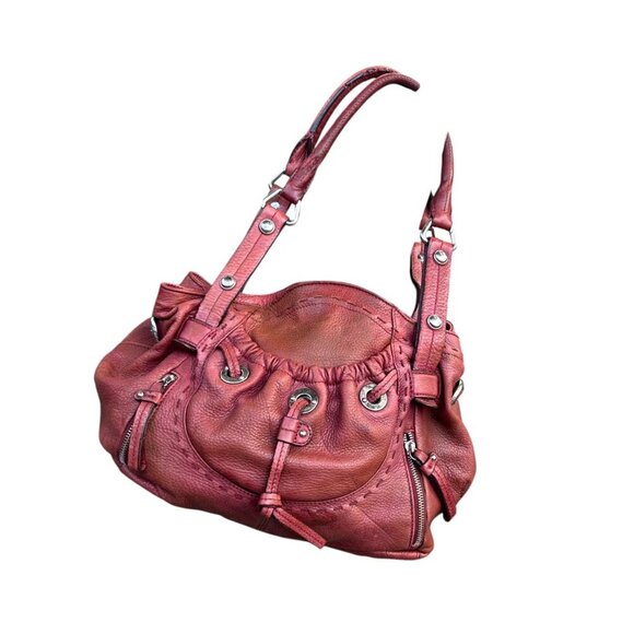 B Makowsky Lisbon Brown Red Drawstring Pocket Hobo Bag Satchel - Picture 4 of 16